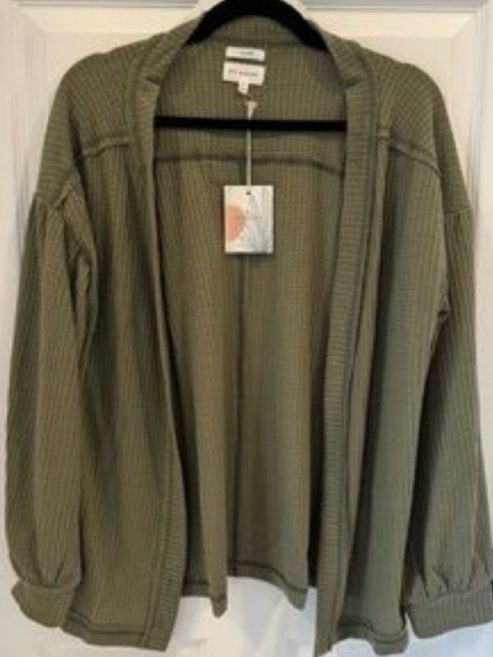 NWT Blu Pepper Olive Green Open Front Waffle Knit Cardigan